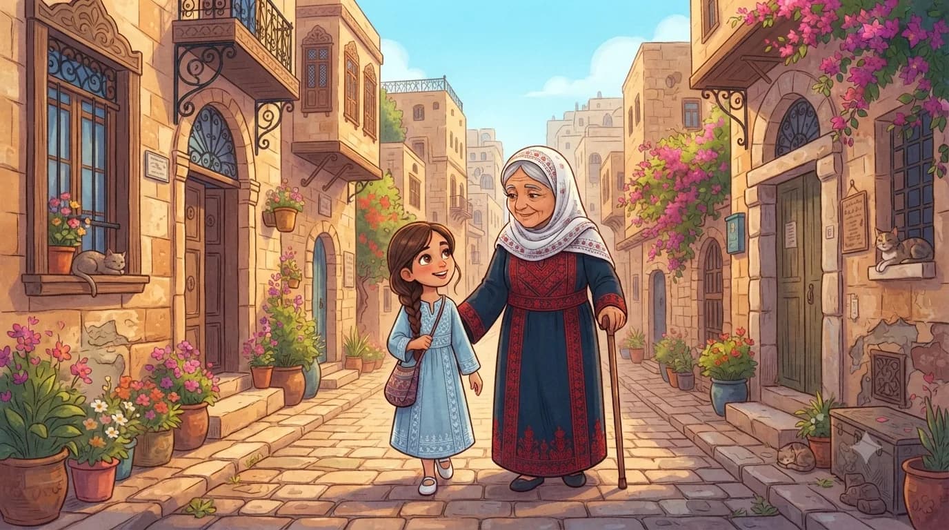 Noor and her grandmother exploring the historic alleys of Old Gaza