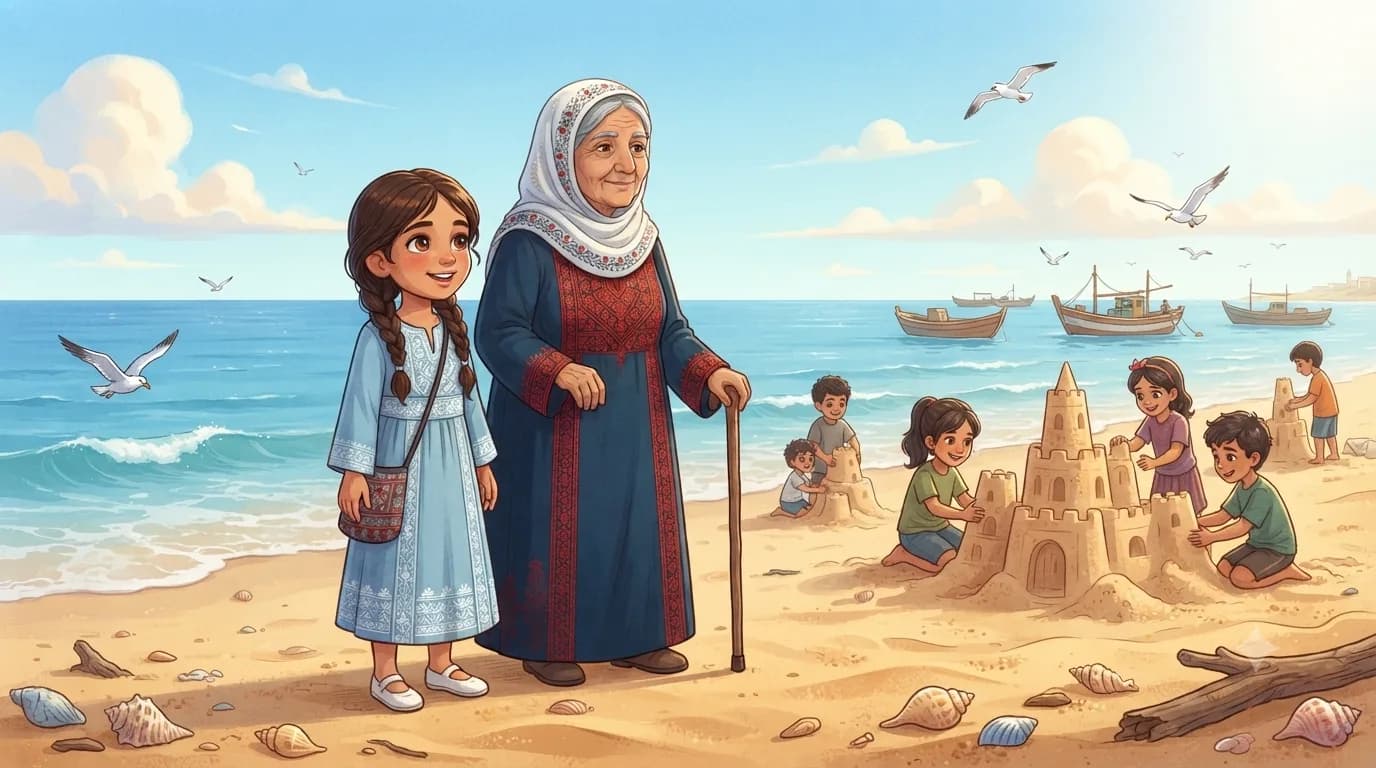 Noor and her grandmother enjoying the sandy beach of Gaza