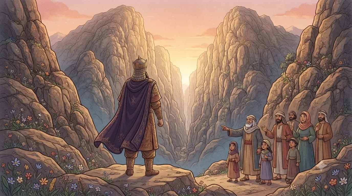 Dhul-Qarnayn arrives at the land near Gog and Magog