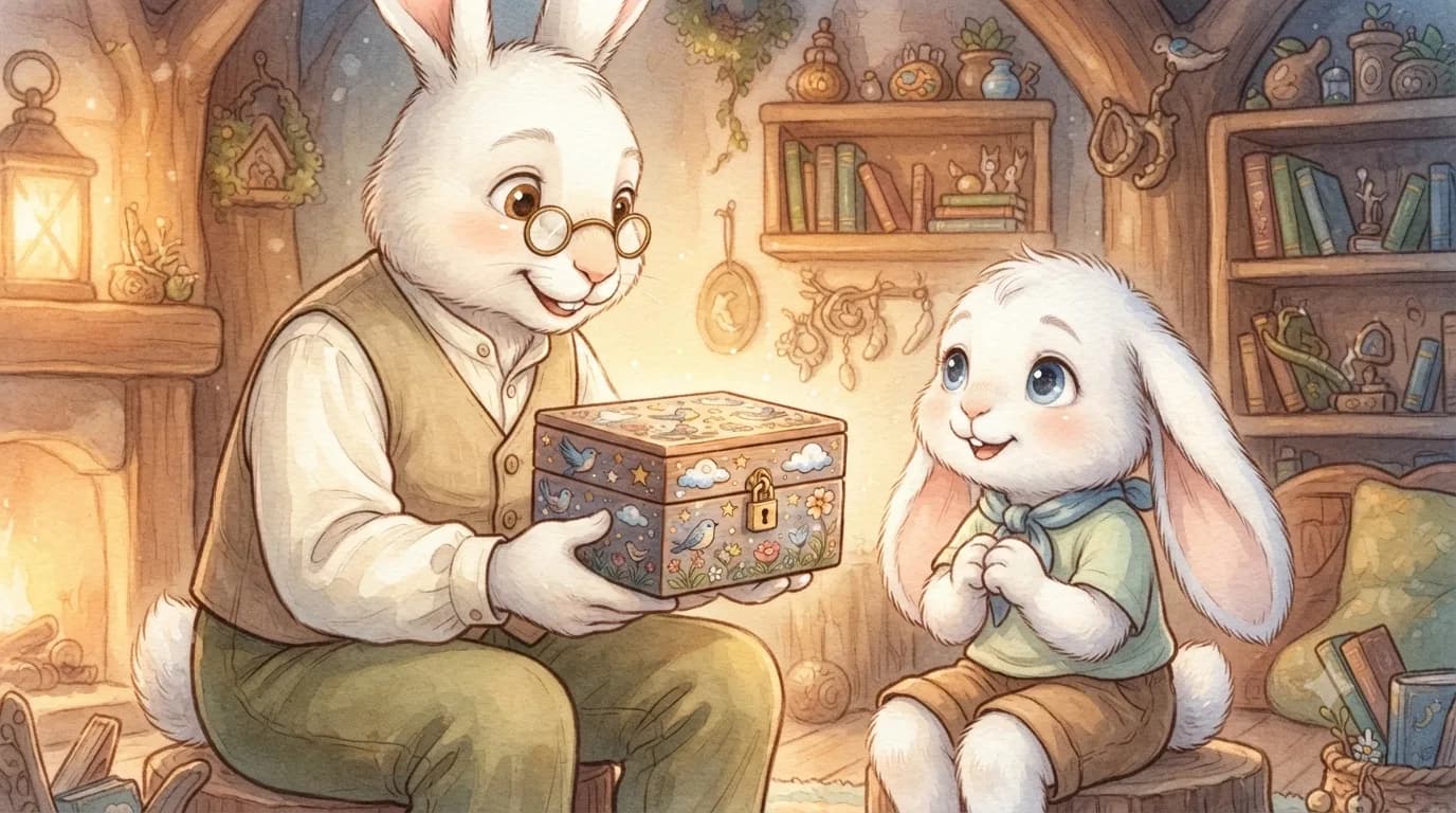 Papa giving Pip the magic sound box