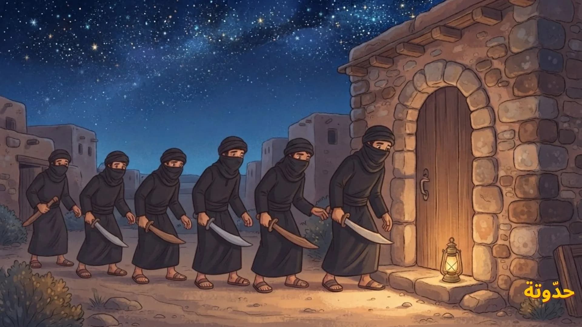 رجال قريش أمام بيت الرسول ﷺ