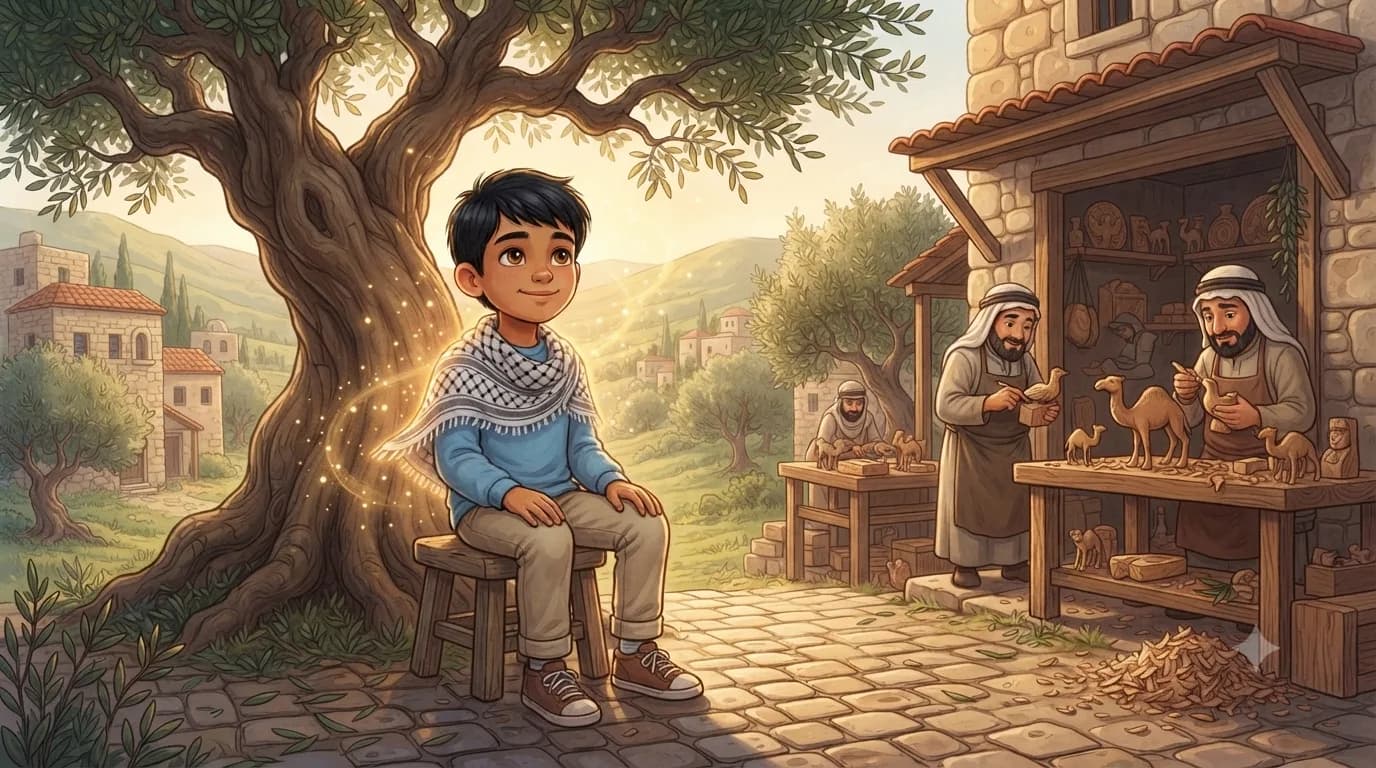 Ahmed resting beneath an ancient olive tree in Bethlehem