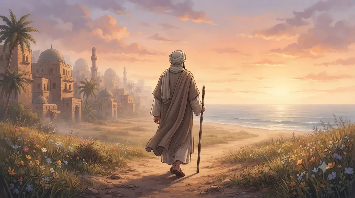Prophet Yunus leaving the city of Nineveh