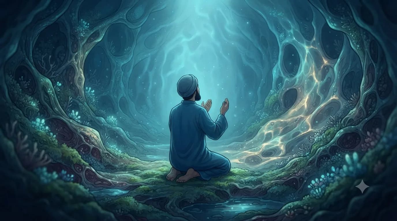 Prophet Yunus praying inside the belly of the whale
