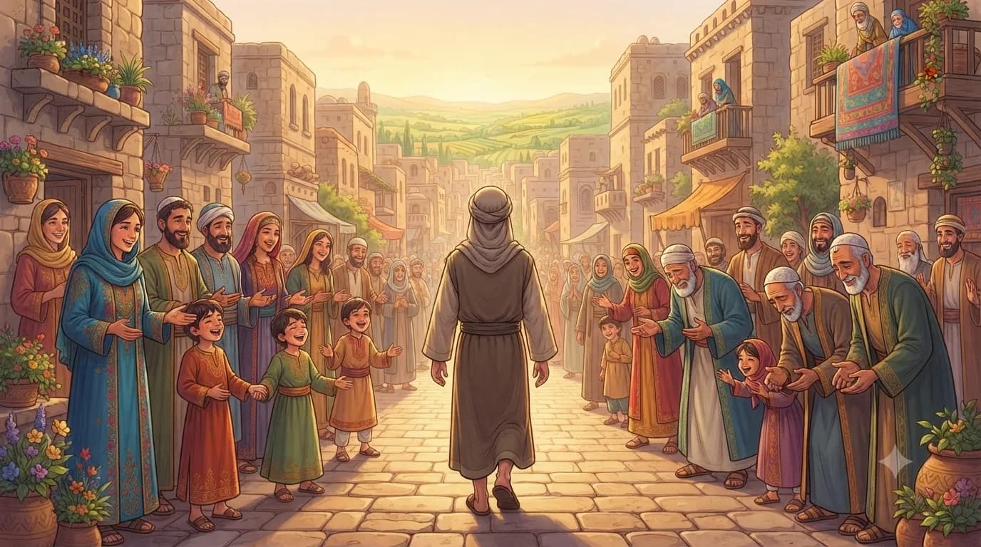 Prophet Yunus returning to the city of Nineveh