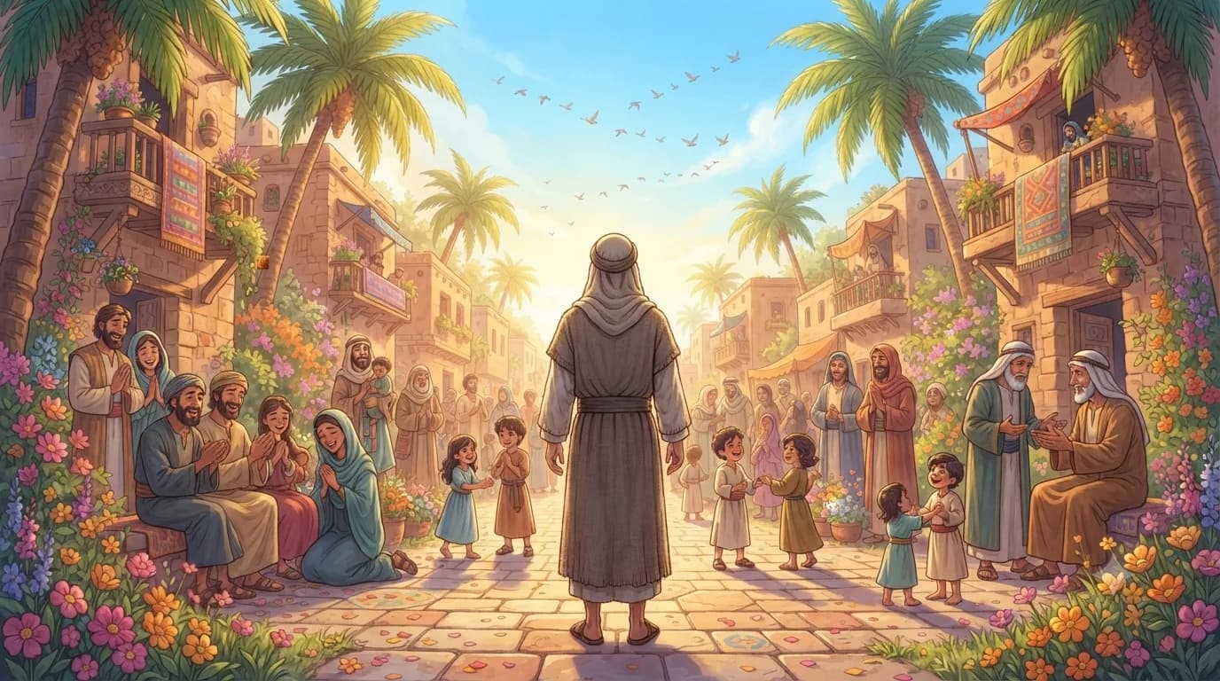 Prophet Yunus with his people after they embraced faith