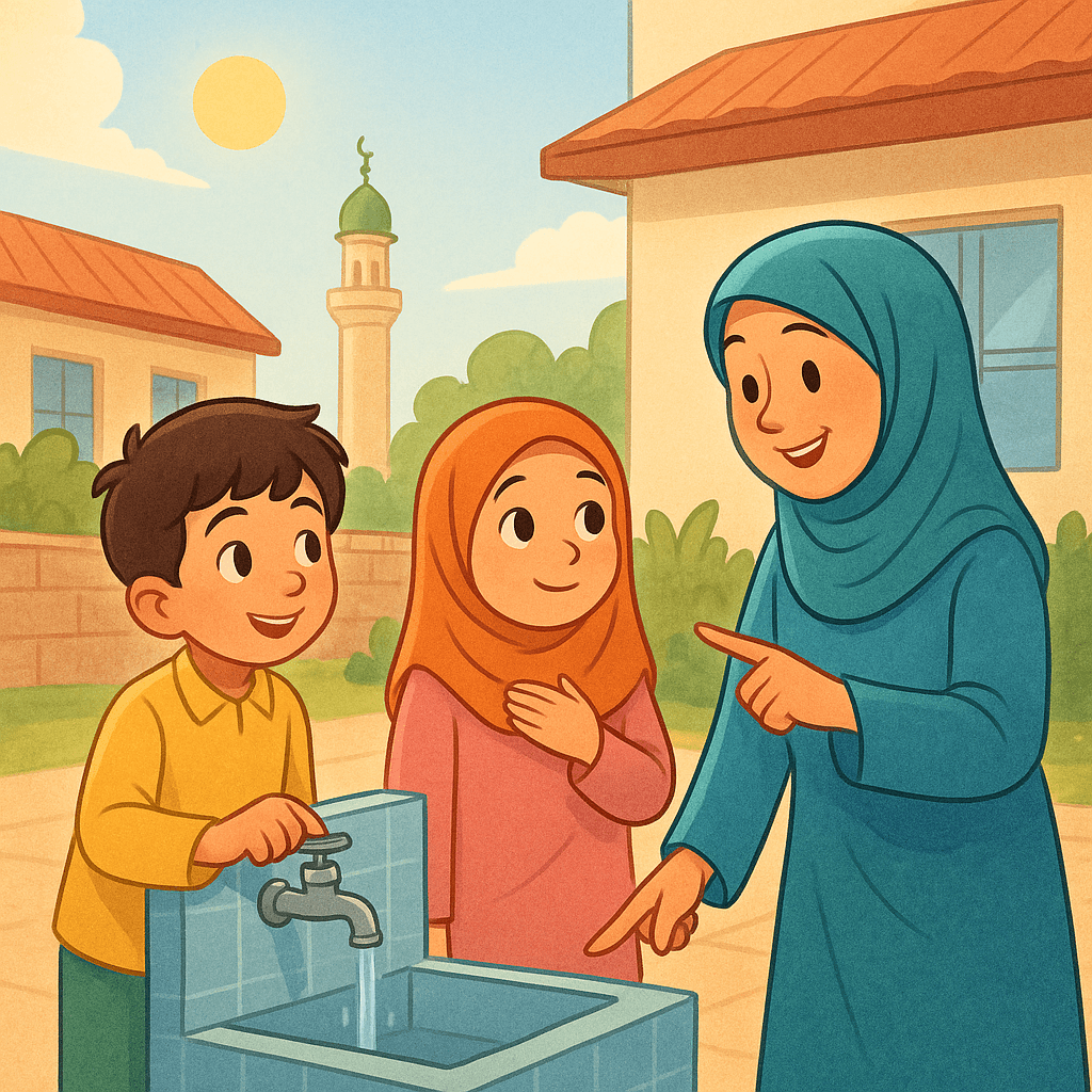 الأطفال يستعدّون للوضوء