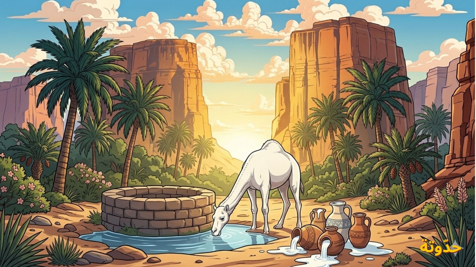 ناقة تشرب الماء من البئر