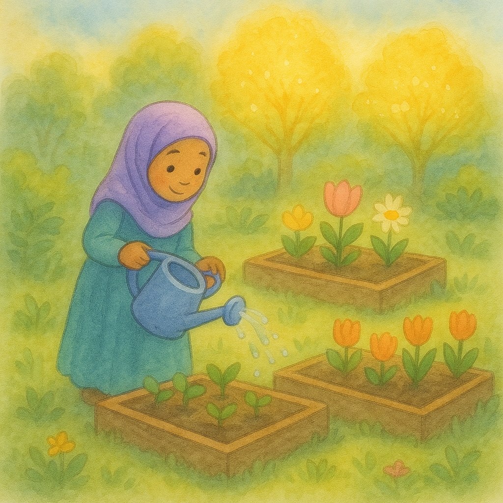 ليان تسقي الزهور