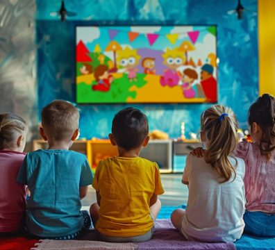 أطفال يشاهدون أفلام الكرتون