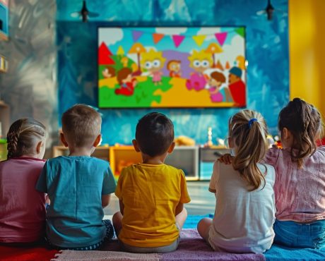 أطفال يشاهدون أفلام الكرتون