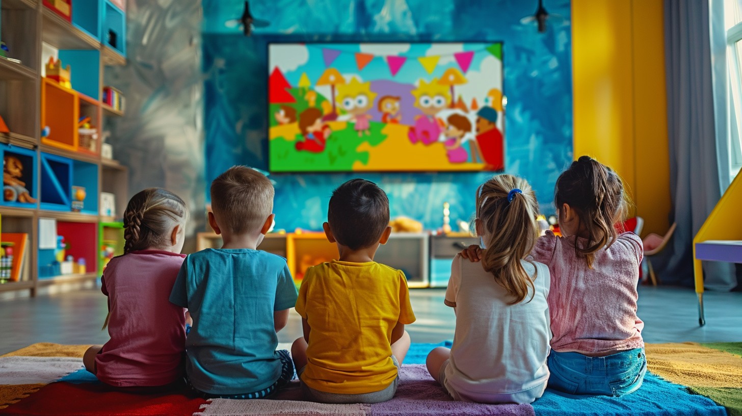 أطفال يشاهدون أفلام الكرتون