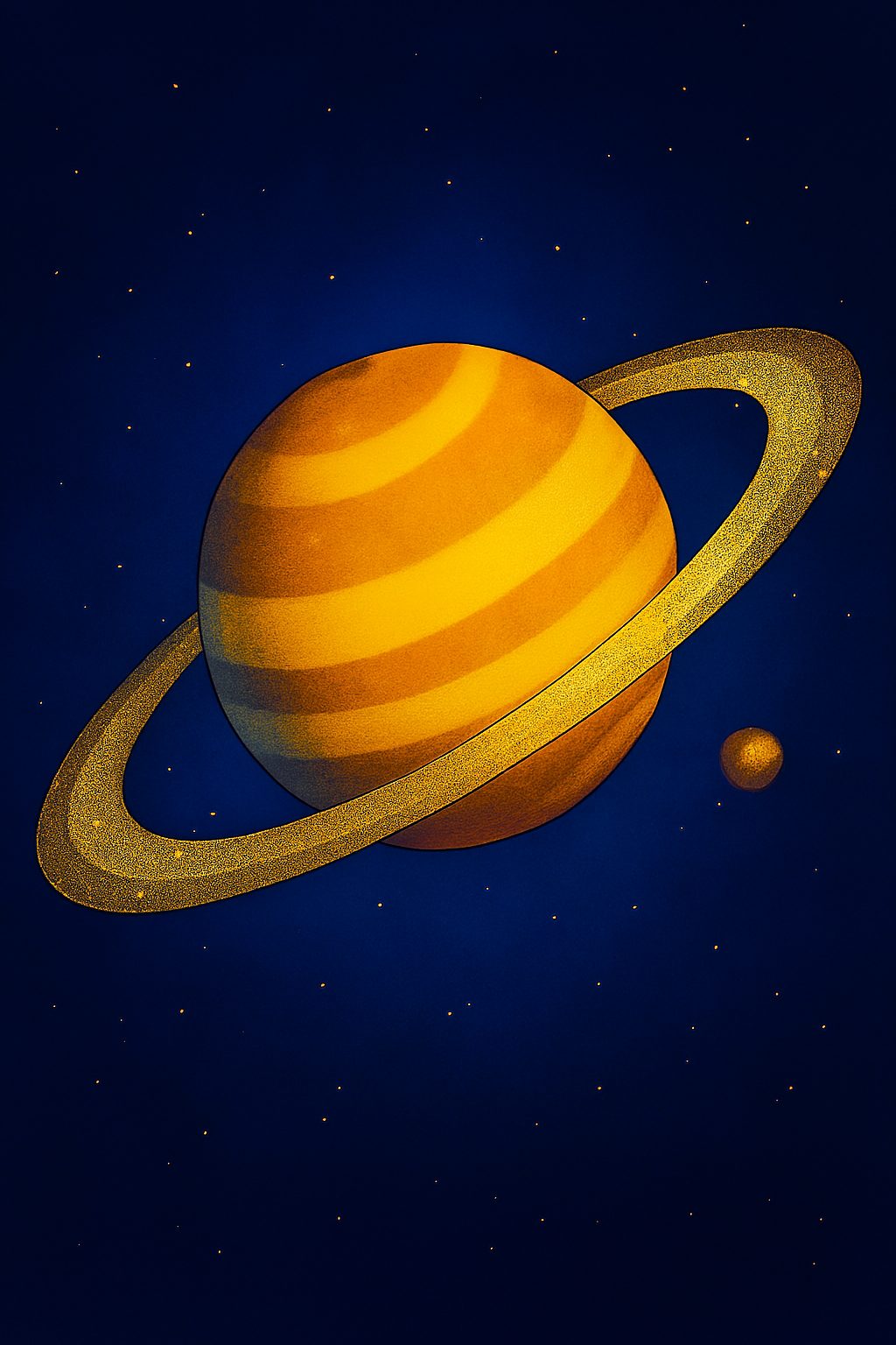 Colorful planet with rings and moon
